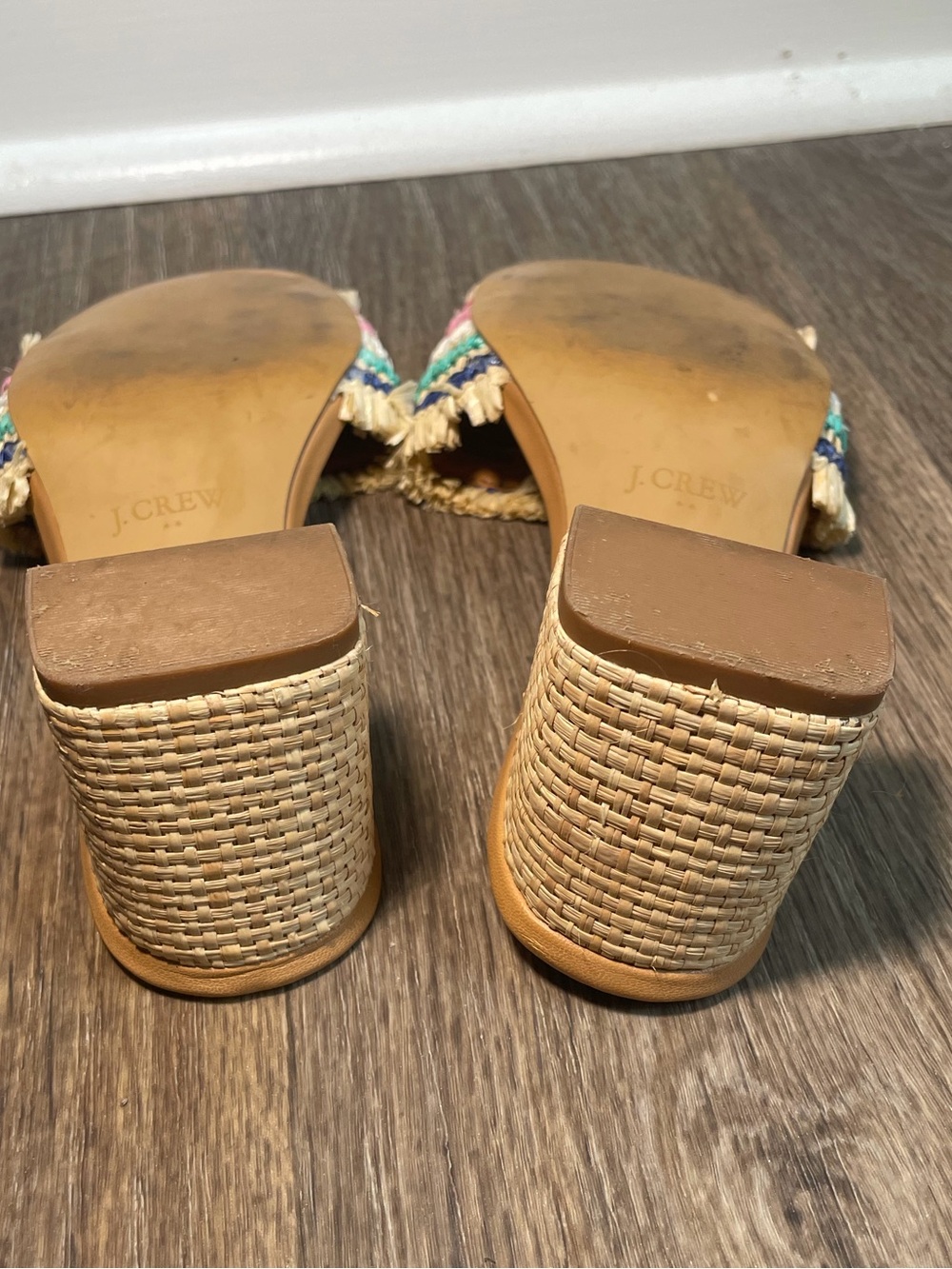 J Crew Raffia Rainbow Woven Block Heel Sandals Womens 6.5 Vacation Coastal - Picture 6 of 6